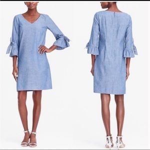 J. Crew Chambray Ruffle Tie-Sleeve V-neck short Dress 100% Cotton Size 2